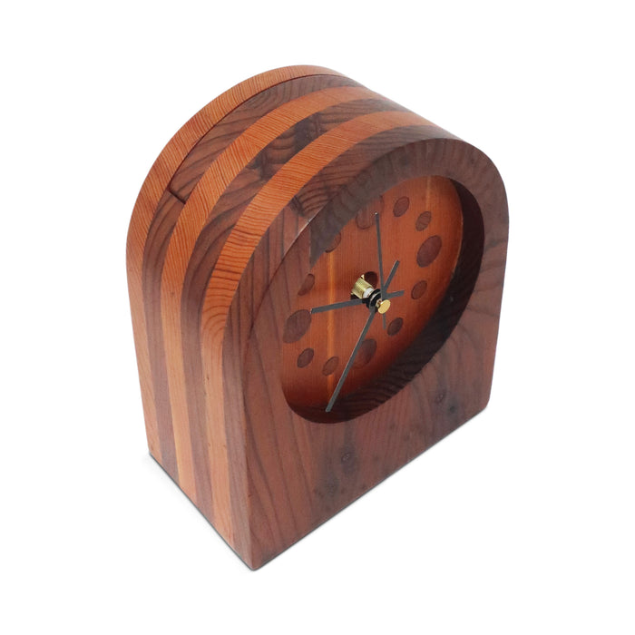 1970s Handcrafted Laminated Wood Desk Clock