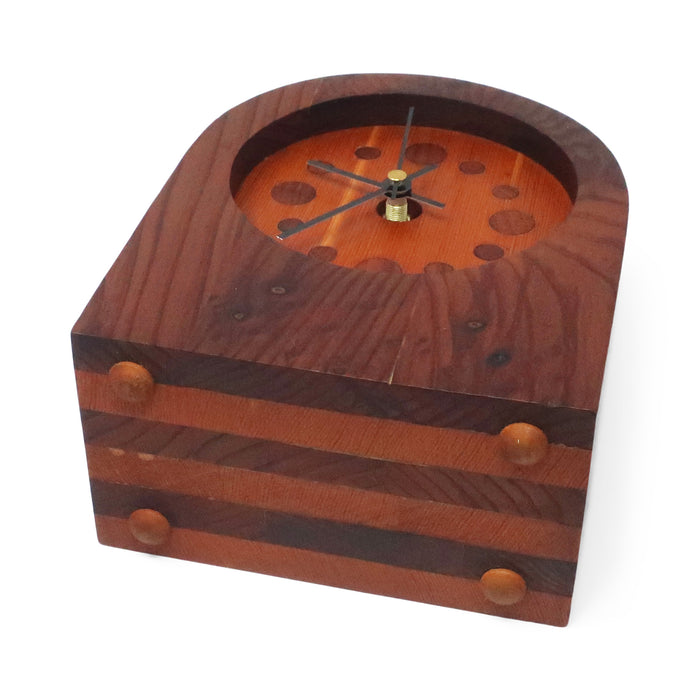 1970s Handcrafted Laminated Wood Desk Clock