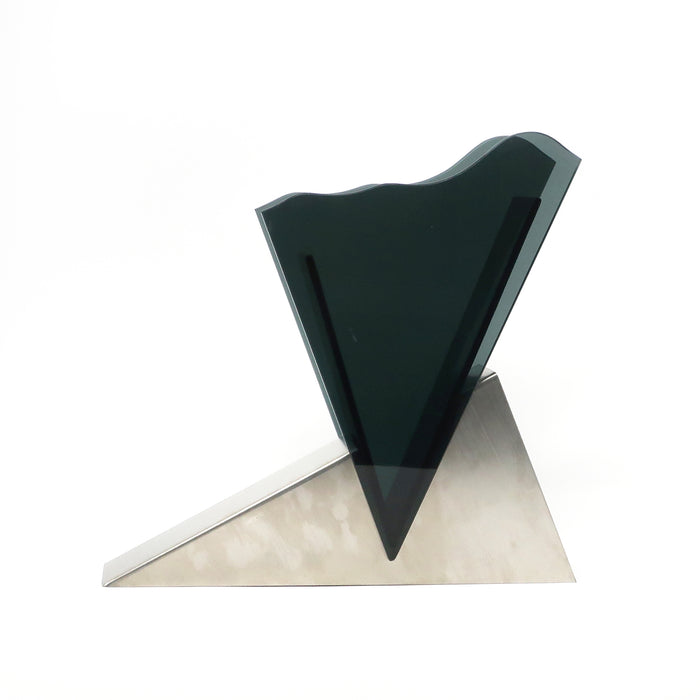 1980s Asymmetrical Smoked Glass & Metal Vase
