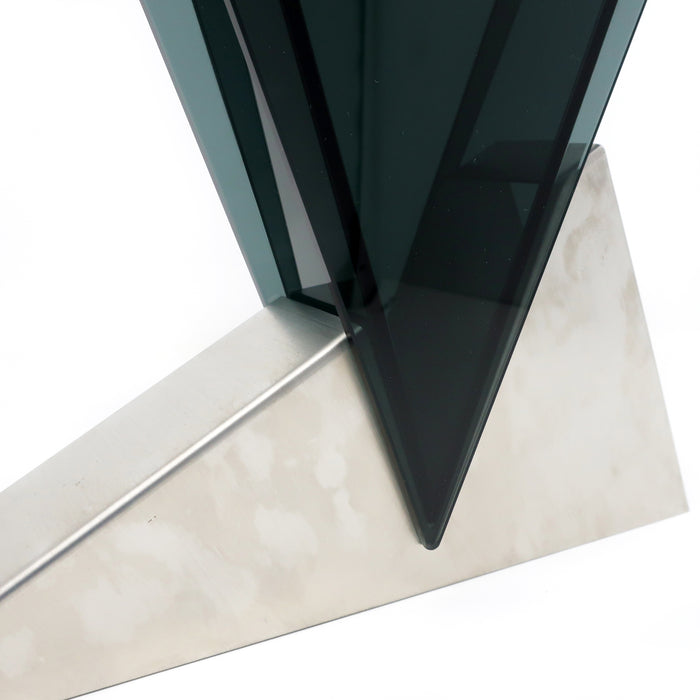 1980s Asymmetrical Smoked Glass & Metal Vase