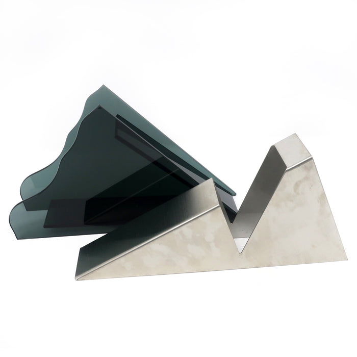 1980s Asymmetrical Smoked Glass & Metal Vase
