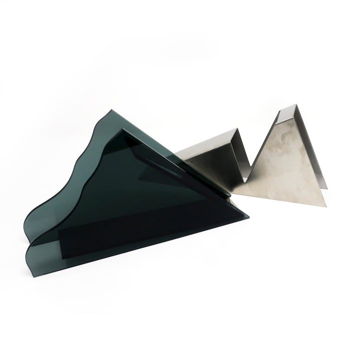 1980s Asymmetrical Smoked Glass & Metal Vase