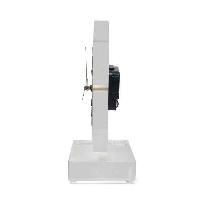 1980s Lucite & Brass Table Clock