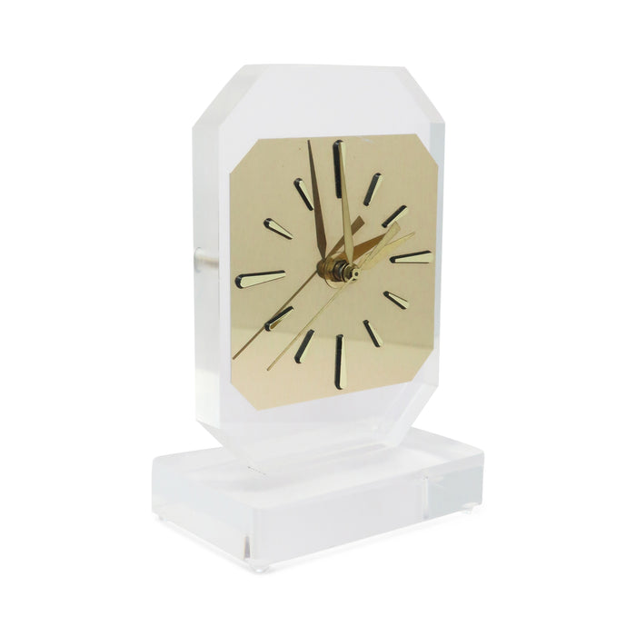 1980s Lucite & Brass Table Clock