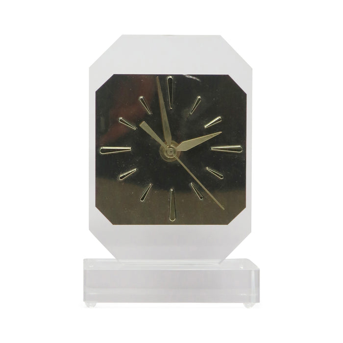 1980s Lucite & Brass Table Clock