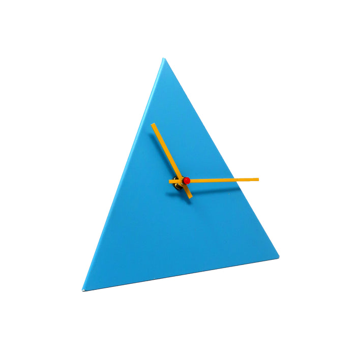1980s Postmodern Blue Metal Pyramid Clock