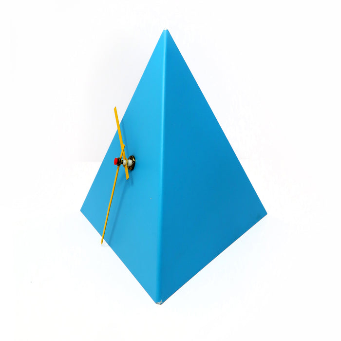 1980s Postmodern Blue Metal Pyramid Clock