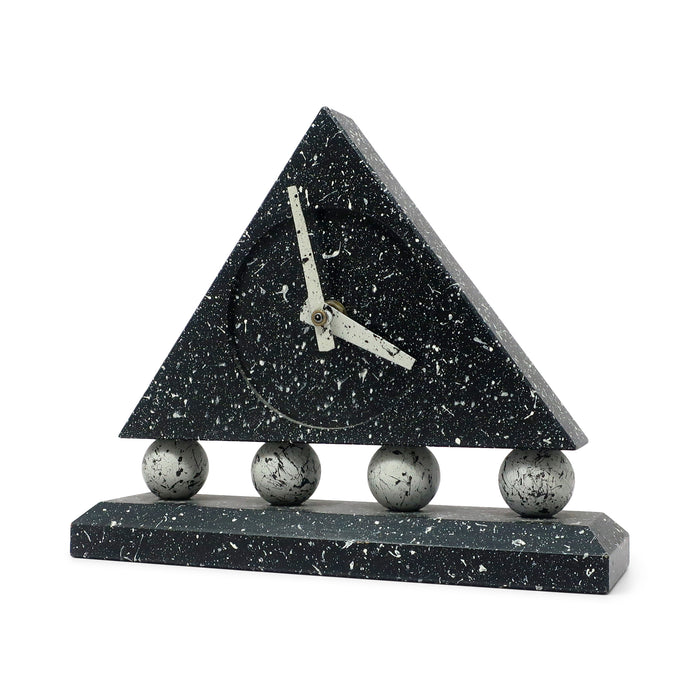 1980s Triangular Black Splatter Paint Desk Clock