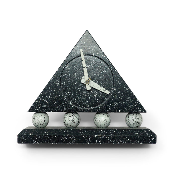 1980s Triangular Black Splatter Paint Desk Clock