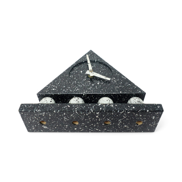1980s Triangular Black Splatter Paint Desk Clock