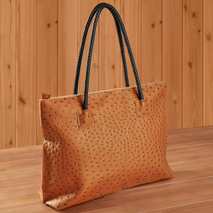 22 Tote Vegan Ostrich Leather Zip Tote Handbag