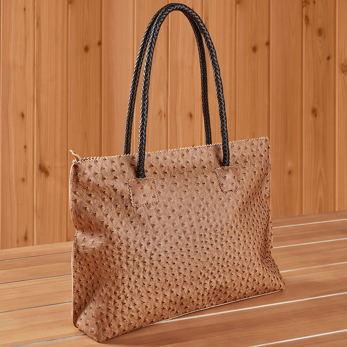 22 Tote Vegan Ostrich Leather Zip Tote Handbag