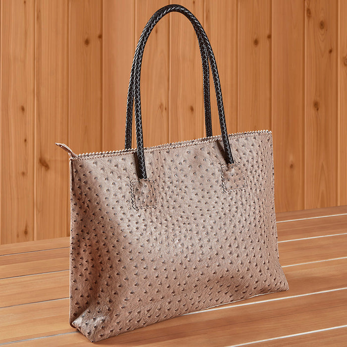 22 Tote Vegan Ostrich Leather Zip Tote Handbag