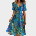 Airy Dress with Floral Design and V-Neck