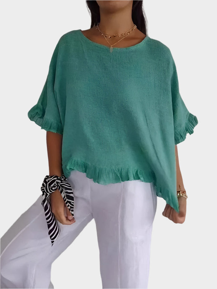Airy Linen Blouse with Seams and Ruffles