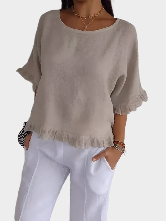 Airy Linen Blouse with Seams and Ruffles