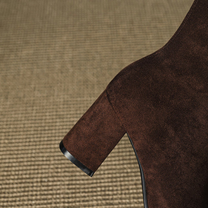 Alora | Women Suede Ankle Boots Block Heel Side Zip