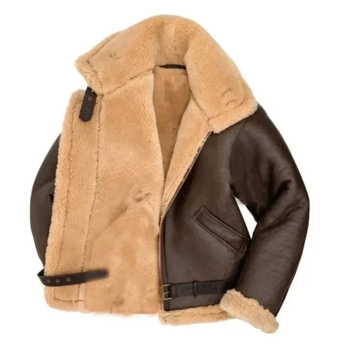 Alpha | Men's Leather Pilot Jacket with Sherpa Lining