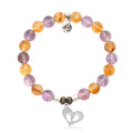 Amethyst Citrine Gemstone Bracelet with Baby Feet Sterling Silver Charm