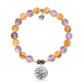 Amethyst Citrine Gemstone Bracelet with Birthday Wishes Sterling Silver Charm