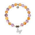 Amethyst Citrine Gemstone Bracelet with Butterfly Sterling Silver Charm