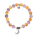 Amethyst Citrine Gemstone Bracelet with Friendship Stars Sterling Silver Charm