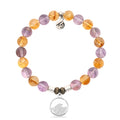 Amethyst Citrine Gemstone Bracelet with Hammered Waves Sterling Silver Charm