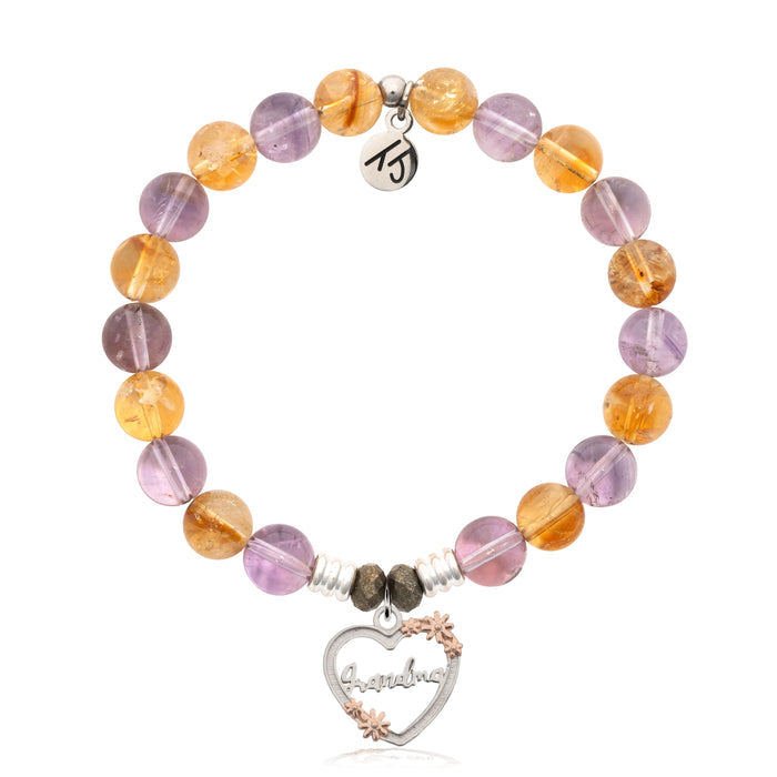 Amethyst Citrine Gemstone Bracelet with Heart Grandma Sterling Silver Charm