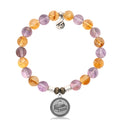 Amethyst Citrine Gemstone Bracelet with Teacher Sterling Silver Charm
