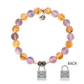 Amethyst Citrine Gemstone Bracelet with Unbreakable Sterling Silver Charm