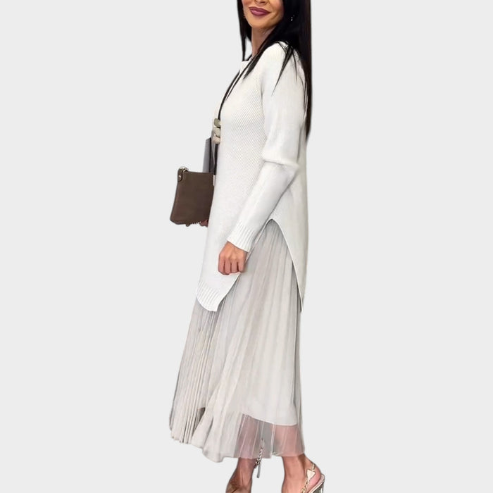 Asymmetric Knit & Pleated Midi Set