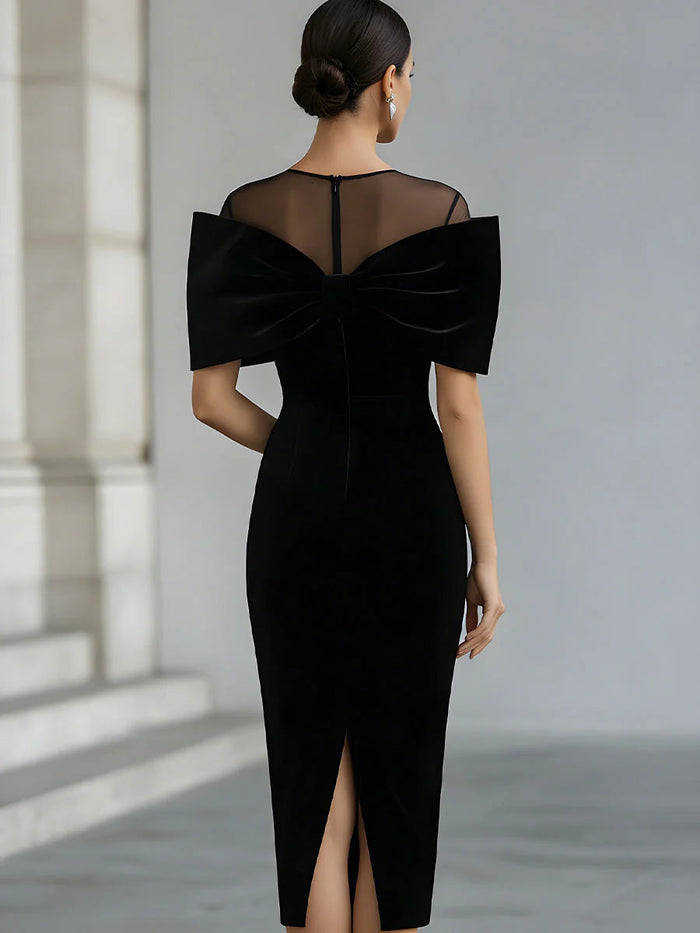 Audrey | Women's Bow Detail Sheer-Neck Evening Dress