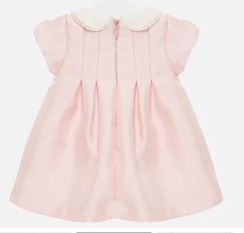 Baby Girl blush pink twill Dress with short sleeves