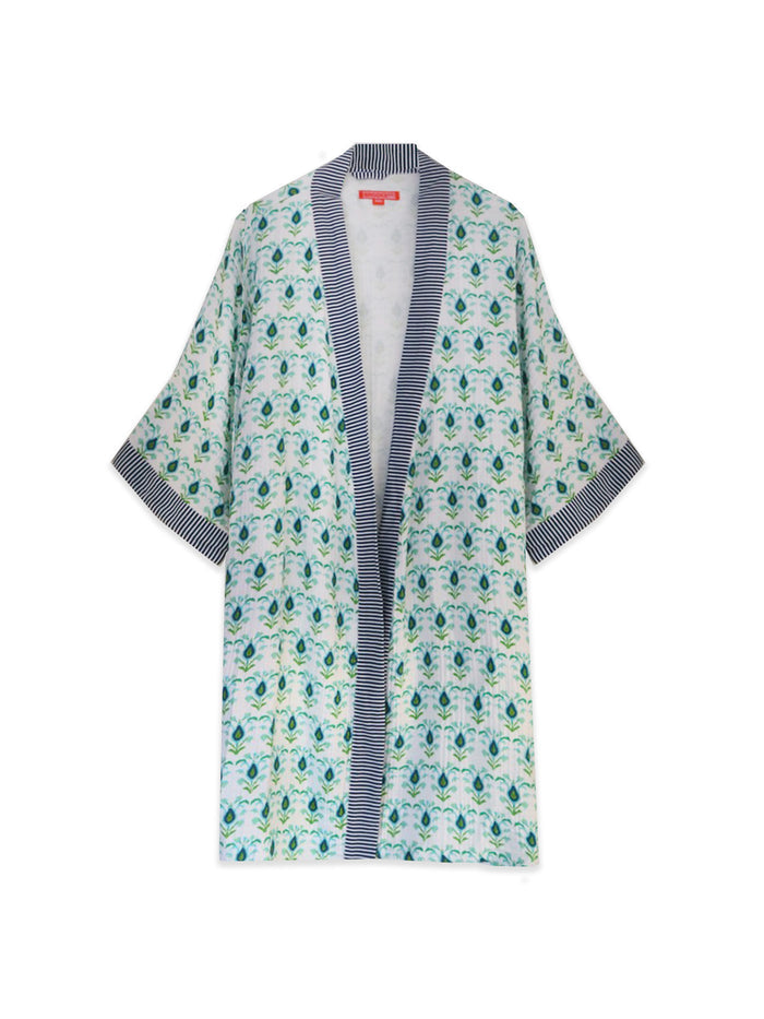 Bathrobe - Rosemary Blue & White
