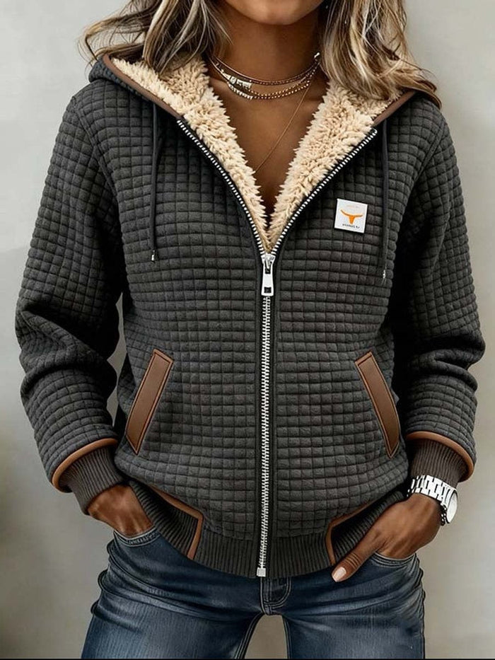 Women's Sherpa-Lined Quilted Jacket Full-Zip Hooded Fleece