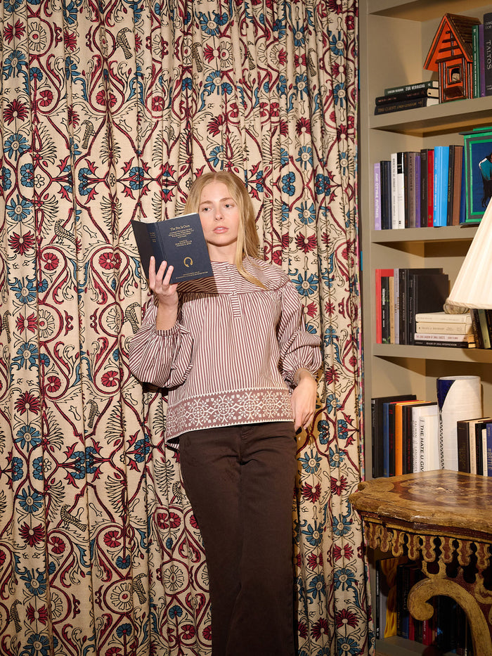 Birdie Blouse - Brown Stripe Embroidered