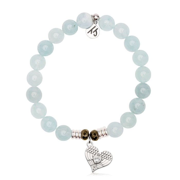 Blue Aquamarine Gemstone Bracelet with Angel Love Sterling Silver Charm