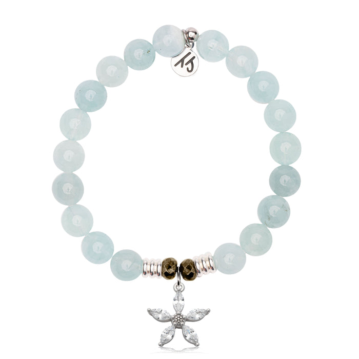 Blue Aquamarine Gemstone Bracelet with Renewal Sterling Silver Charm