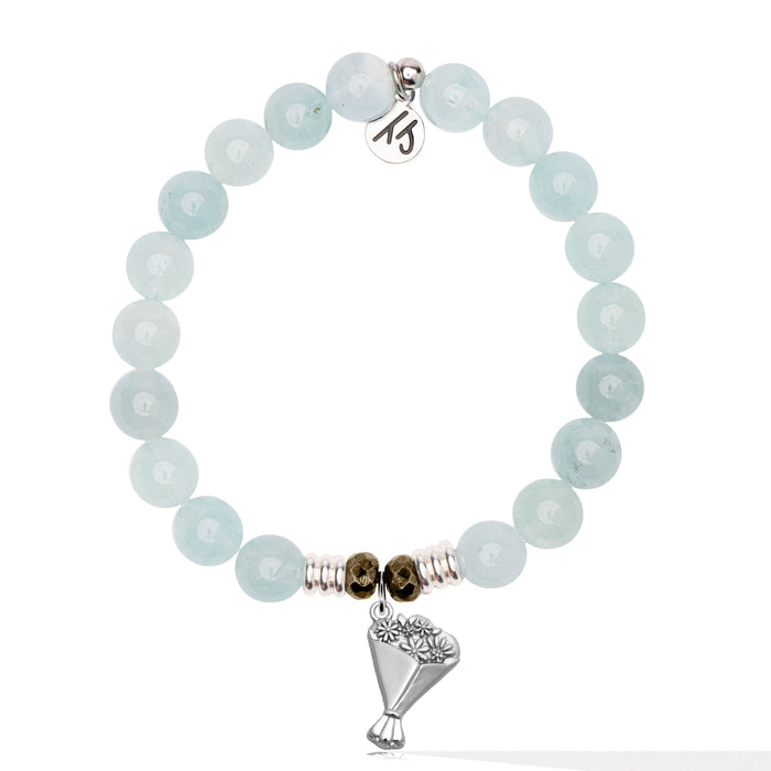 Blue Aquamarine Gemstone Bracelet with Thinking of You Sterling Silver Charm