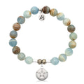 Blue Calcite Gemstone Bracelet with Sand Dollar CZ Sterling Silver Charm