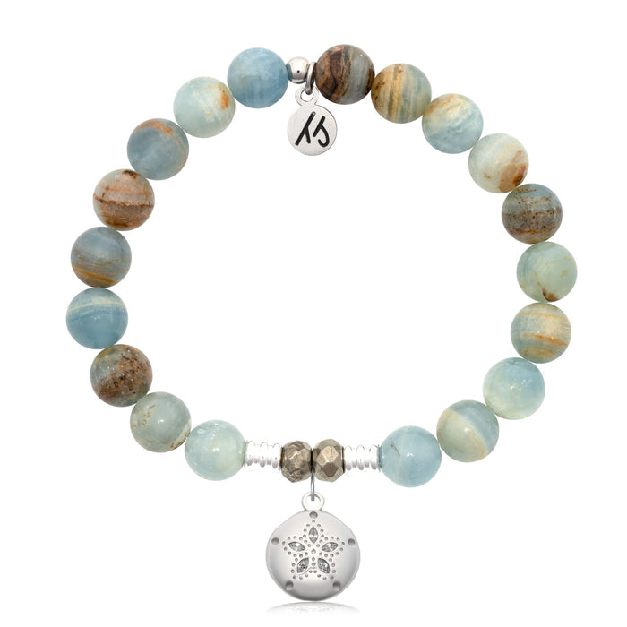 Blue Calcite Gemstone Bracelet with Sand Dollar CZ Sterling Silver Charm