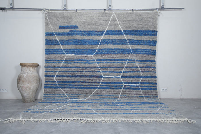 Blue & grey beni ourain rug - Hand-knotted custom carpet