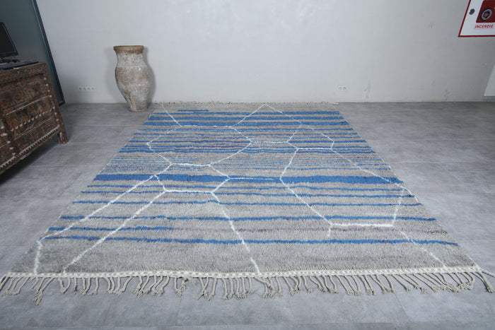 Blue & grey beni ourain rug - Hand-knotted custom carpet