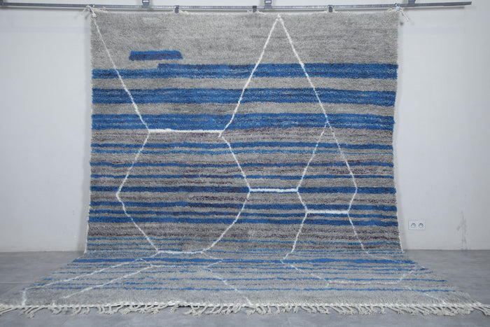 Blue & grey beni ourain rug - Hand-knotted custom carpet