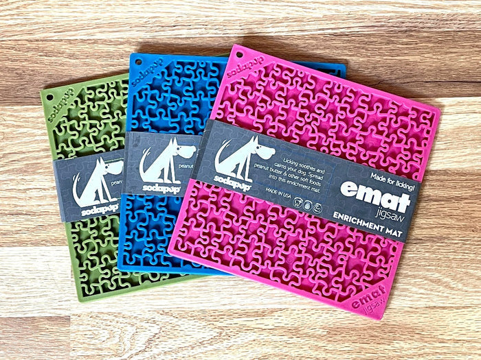 Blue & Pink Jigsaw Dog Lick Mat Bundle | 2-Pack Large Puzzle eMat | SodaPup