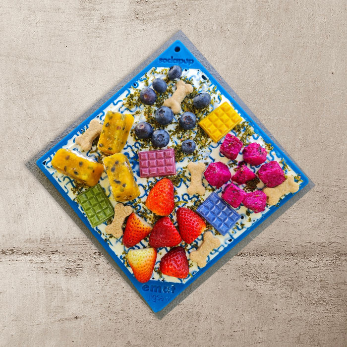 Blue & Pink Jigsaw Dog Lick Mat Bundle | 2-Pack Large Puzzle eMat | SodaPup