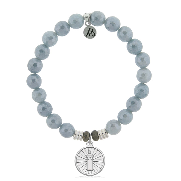 Blue Quartzite Gemstone Bracelet with Be the Light Sterling Silver Charm
