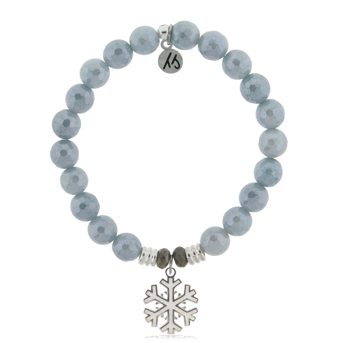 Blue Quartzite Gemstone Bracelet with Snowflake Opal Sterling Silver Charm