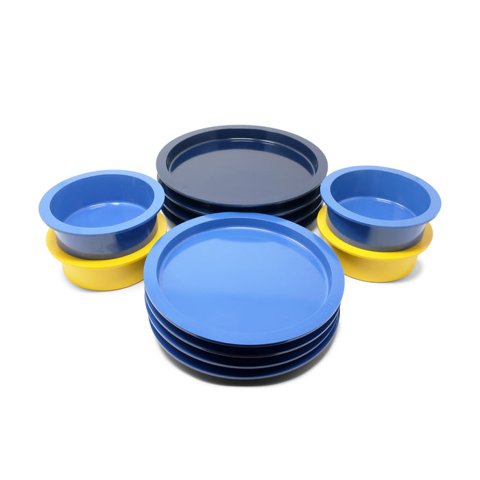 Blue & Yellow Stacking Dishes by Gunnar Cyren for Dansk - Set of Twelve