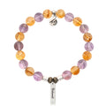 Bridal Collection: Amethyst Citrine Gemstone Bracelet with Bridesmaid Sterling Silver Charm Bar